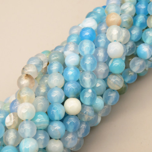 Natural Agate Beads Strands,Round,Faceted,Dyed,Light Blue,6mm,Hole:1mm,about 61 pcs/strand,about 22 g/strand,5 strands/package,14.96"(38cm),XBGB07378vbnb-L020