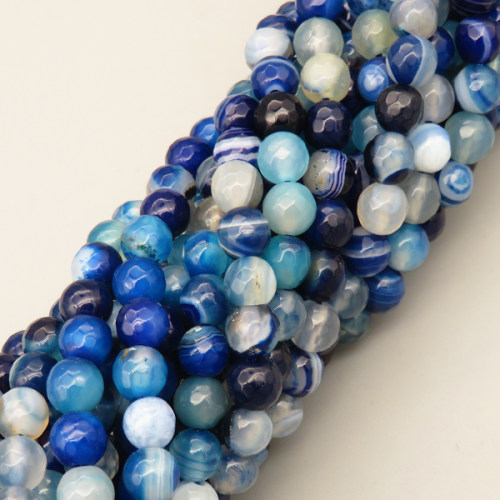 Natural Agate Beads Strands,Round,Faceted,Dyed,Royal Blue Light Blue,6mm,Hole:1mm,about 61 pcs/strand,about 22 g/strand,5 strands/package,14.96"(38cm),XBGB07380vbnb-L020