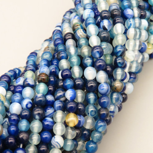 Natural Agate Beads Strands,Round,Dyed,Royal Blue Light Blue,4mm,Hole:0.8mm,about 95 pcs/strand,about 9 g/strand,5 strands/package,14.96"(38cm),XBGB07384vbmb-L020