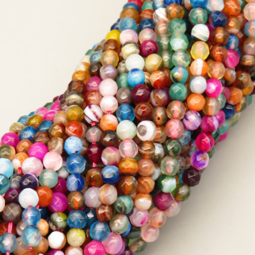 Natural Agate Beads Strands,Round,Faceted,Dyed,Mixed Color,4mm,Hole:0.8mm,about 95 pcs/strand,about 9 g/strand,5 strands/package,14.96"(38cm),XBGB07412vbmb-L020