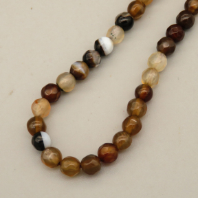 Natural Agate Beads Strands,Round,Faceted,Dyed,Brown Black,4mm,Hole:0.8mm,about 95 pcs/strand,about 9 g/strand,5 strands/package,14.96"(38cm),XBGB07416vbmb-L020