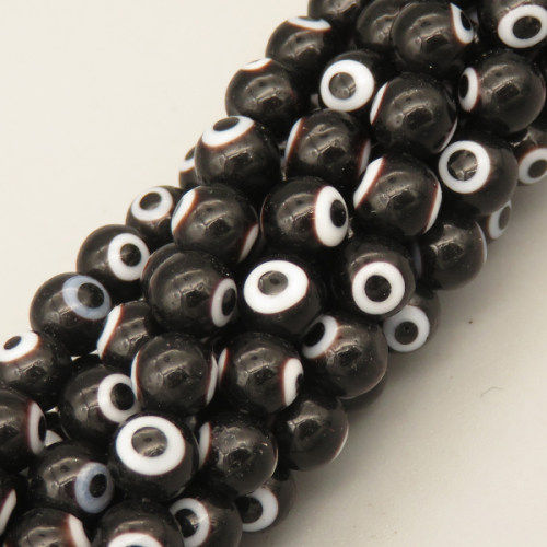Evil Eye Lampwork Beads Strands,Eyes,Round,Black and White,6mm,Hole:0.8mm,about 63 pcs/strand,about 22 g/strand,5 strands/package,14.96"(38cm),XBG00784bbml-L020