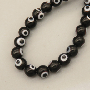 Evil Eye Lampwork Beads Strands,Eyes,Round,Black and White,6mm,Hole:0.8mm,about 63 pcs/strand,about 22 g/strand,5 strands/package,14.96"(38cm),XBG00784bbml-L020