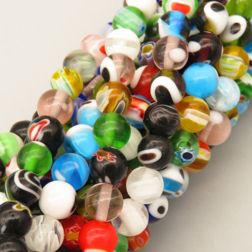 Evil Eye Lampwork Beads Strands,Round,Mixed Color,6mm,Hole:0.8mm,about 63 pcs/strand,about 22 g/strand,5 strands/package,14.96"(38cm),XBG00786bbml-L020