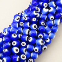 Evil Eye Lampwork Beads Strands,Eyes,Round,Royal Blue Black and White,6mm,Hole:0.8mm,about 63 pcs/strand,about 22 g/strand,5 strands/package,14.96"(38cm),XBG00788bbml-L020