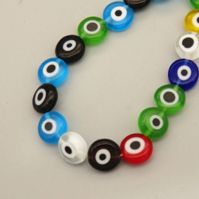 Evil Eye Lampwork Beads Strands,Eyes,Disc,Mixed Color,3x8mm,Hole:1mm,about 54 pcs/strand,about 30 g/strand,5 strands/package,14.96"(38cm),XBG00790vbpb-L020