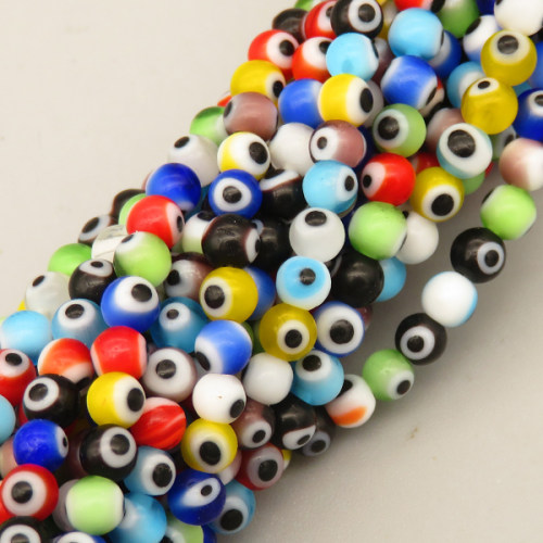 Evil Eye Lampwork Beads Strands,Eyes,Round,Mixed Color,4mm,Hole:0.8mm,about 95 pcs/strand,about 9 g/strand,5 strands/package,14.96"(38cm),XBG00792bbml-L020
