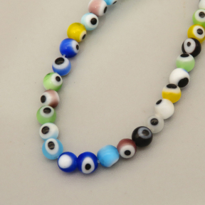 Evil Eye Lampwork Beads Strands,Eyes,Round,Mixed Color,4mm,Hole:0.8mm,about 95 pcs/strand,about 9 g/strand,5 strands/package,14.96"(38cm),XBG00792bbml-L020