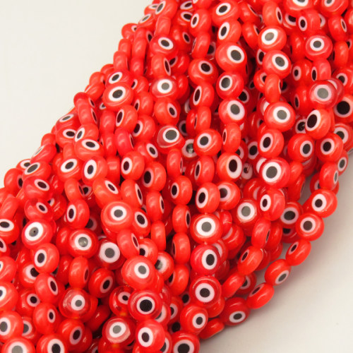 Evil Eye Lampwork Beads Strands,Eyes,Disc,Red White Black,3x6mm,Hole:0.8mm,about 64 pcs/strand,about 18 g/strand,5 strands/package,14.96"(38cm),XBG00794vhkb-L020