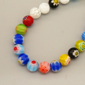 Millefiori Glass Beads Strands,Thousand Flowers,Round,Mixed Color,6mm,Hole:0.8mm,about 63 pcs/strand,about 22 g/strand,5 strands/package,14.96"(38cm),XBG00796vbnb-L020