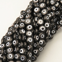 Evil Eye Lampwork Beads Strands,Eyes,Disc,Black and White,3x6mm,Hole:0.8mm,about 64 pcs/strand,about 18 g/strand,5 strands/package,14.96"(38cm),XBG00798vhkb-L020