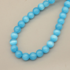 Cat Eye Beads Strands,Round,Sea Blue,6mm,Hole:0.8mm,about 63 pcs/strand,about 22 g/strand,5 strands/package,14.96"(38cm),XBGB07442vbmb-L020