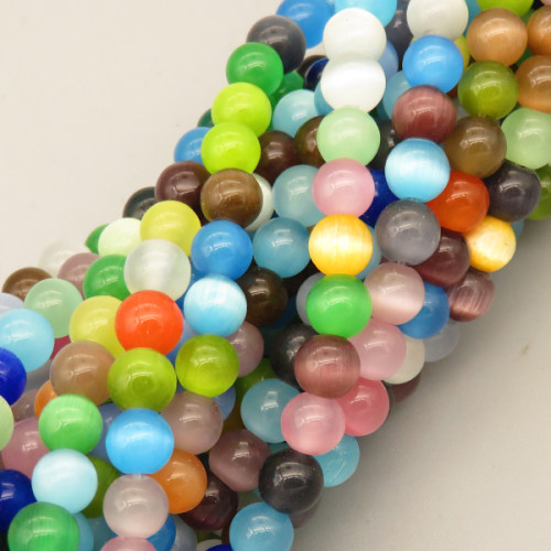 Cat Eye Beads Strands,Round,Mixed Color,6mm,Hole:0.8mm,about 63 pcs/strand,about 22 g/strand,5 strands/package,14.96"(38cm),XBGB07454vbmb-L020