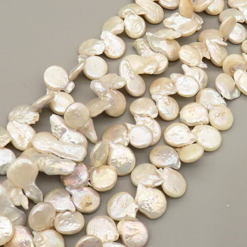 Natural Baroque Pearl Keshi Pearl Beads Strands,Cultured Freshwater Pearl Beads Strands,Side Perforated Disc,Grade A,Off White,12mm-14mm,Hole:1.5mm,about 51 pcs/strand,about 110 g/strand,100 g/package,14.17"(36cm),XBSP01250hbab-L020