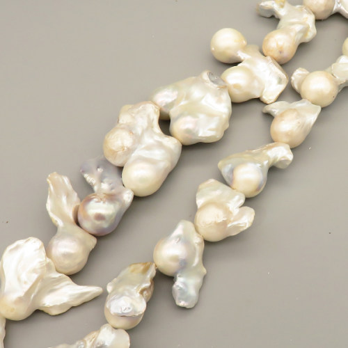 Natural Baroque Pearl Keshi Pearl Beads Strands,Cultured Freshwater Pearl Beads Strands,Meteorite,Silvery White,16x18x33mm-19x34x37mm,Hole:1.5mm,about 16 pcs/strand,about 220 g/strand,100 g/package,14.17"(36cm),XBSP01280hbab-L020