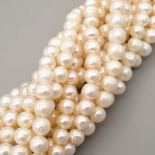 Natural Cultured Freshwater Pearl Beads Strands,Thread Punch Nearly Round,Off White,,9mm-10mm,Hole: 1.2mm,about 45 pcs/strand,about 50 g/strand,1 strand/package,14.17"(36cm),XBSP01338vina-L020,13070