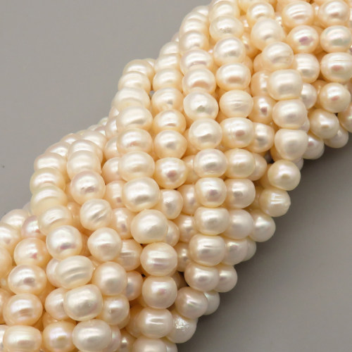 Natural Cultured Freshwater Pearl Beads Strands,Light Thread Punch Near Round,Off White,7mm-8mm,Hole:1mm,about 50 pcs/strand,about 35 g/strand,1 strand/package,14.17"(36cm),XBSP01506ahpv-L020,11480