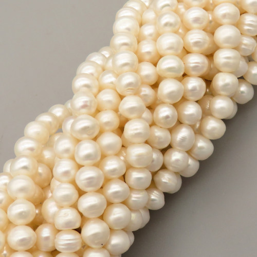 Natural Cultured Freshwater Pearl Beads Strands,Thread Punch Nearly Round,Off White,7mm-8mm,Hole:1.2mm,about 58 pcs/strand,about 35 g/strand,1 strand/package,14.17"(36cm),XBSP01528biib-L020,9360