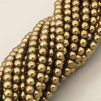 Non-magnetic Synthetic Hematite Beads Strands,Round,Plating,Deep Champagne,4mm,Hole:1mm,about 90 pcs/strand,about 17 g/strand,5 strands/package,14.96"38,XBGB07468avja-L020
