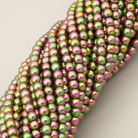 Non-magnetic Synthetic Hematite Beads Strands,Round,Plating,Flower Green,4mm,Hole:1mm,about 90 pcs/strand,about 17 g/strand,5 strands/package,14.96"38,XBGB07470avja-L020