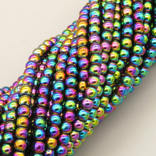 Non-magnetic Synthetic Hematite Beads Strands,Round,Plating,Iridescent,4mm,Hole:1mm,about 90 pcs/strand,about 17 g/strand,5 strands/package,14.96"38,XBGB07474avja-L020