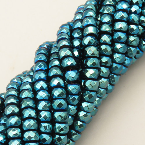 Non-magnetic Synthetic Hematite Beads Strands,Abacus Beads,Faceted,Plating,Malachite Green,4x6mm,Hole:1mm,about 90 pcs/strand,about 40 g/strand,5 strands/package,14.96"38,XBGB07478vbmb-L020