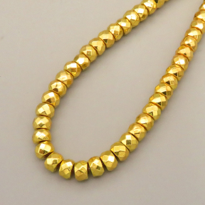 Non-magnetic Synthetic Hematite Beads Strands,Abacus Beads,Faceted,Plating,Gold,4x6mm,Hole:1mm,about 90 pcs/strand,about 40 g/strand,5 strands/package,14.96"38,XBGB07480vbmb-L020
