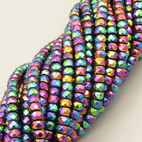 Non-magnetic Synthetic Hematite Beads Strands,Abacus Beads,Faceted,Plating,Iridescent,4x6mm,Hole:1mm,about 90 pcs/strand,about 40 g/strand,5 strands/package,14.96"38,XBGB07490vbmb-L020
