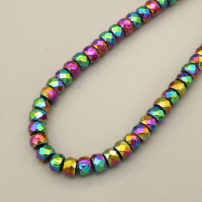 Non-magnetic Synthetic Hematite Beads Strands,Abacus Beads,Faceted,Plating,Iridescent,4x6mm,Hole:1mm,about 90 pcs/strand,about 40 g/strand,5 strands/package,14.96"38,XBGB07490vbmb-L020
