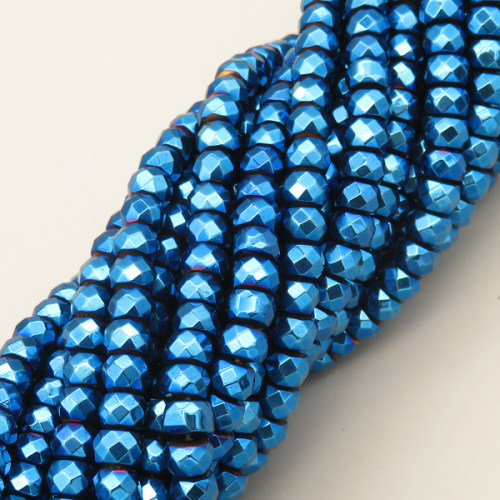 Non-magnetic Synthetic Hematite Beads Strands,Abacus Beads,Faceted,Plating,Royal Blue,4x6mm,Hole:1mm,about 90 pcs/strand,about 40 g/strand,5 strands/package,14.96"38,XBGB07492vbmb-L020