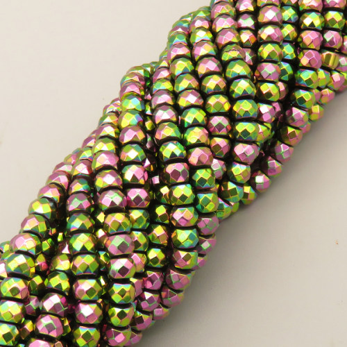Non-magnetic Synthetic Hematite Beads Strands,Abacus Beads,Faceted,Plating,Flower Green,4x6mm,Hole:1mm,about 90 pcs/strand,about 40 g/strand,5 strands/package,14.96"38,XBGB07494vbmb-L020