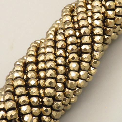 Non-magnetic Synthetic Hematite Beads Strands,Abacus Beads,Faceted,Plating,Champagne,4x6mm,Hole:1mm,about 90 pcs/strand,about 40 g/strand,5 strands/package,14.96"38,XBGB07500vbmb-L020