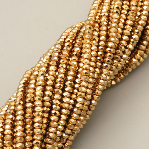 Non-magnetic Synthetic Hematite Beads Strands,Flat Beads,Faceted,Plating,Gold Champagne,2x3mm,Hole:1mm,about 190 pcs/strand,about 10 g/strand,5 strands/package,14.96"38,XBGB07504vbmb-L020