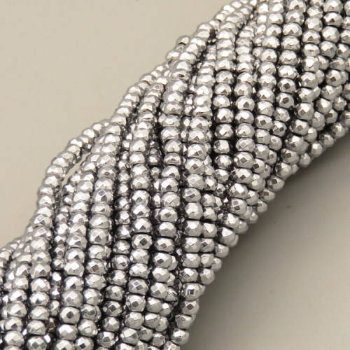 Non-magnetic Synthetic Hematite Beads Strands,Flat Beads,Faceted,Plating,Silver Gray,2x3mm,Hole:1mm,about 190 pcs/strand,about 10 g/strand,5 strands/package,14.96"38,XBGB07508vbmb-L020