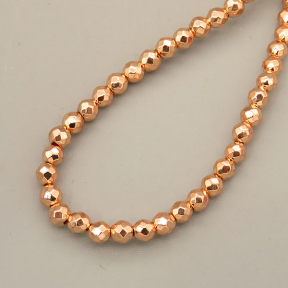 Non-magnetic Synthetic Hematite Beads Strands,Round,Faceted,Plating,Rose Gold,3mm,Hole:1mm,about 130 pcs/strand,about 10 g/strand,5 strands/package,14.96"38,XBGB07526bhva-L020