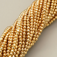 Non-magnetic Synthetic Hematite Beads Strands,Round,Faceted,Plating,Gold Champagne,3mm,Hole:1mm,about 130 pcs/strand,about 10 g/strand,5 strands/package,14.96"38,XBGB07528bhva-L020