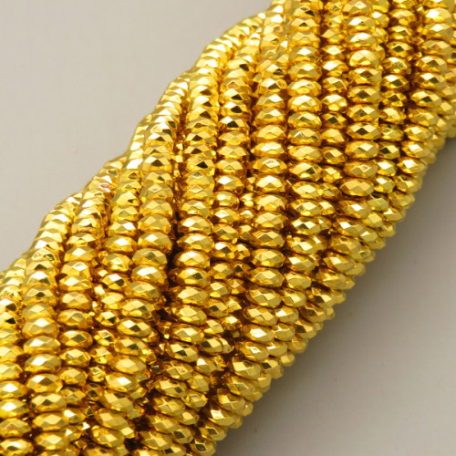 Non-magnetic Synthetic Hematite Beads Strands,Flat Beads,Faceted,Plating,Gold,2x4mm,Hole:1mm,about 190 pcs/strand,about 12 g/strand,5 strands/package,14.96"38,XBGB07534bhva-L020