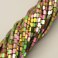 Non-magnetic Synthetic Hematite Beads Strands,Angle of Attack, Cuboid,Plating,Flower Green,2.5x4.5mm,Hole:1mm,about 89 pcs/strand,about 10 g/strand,5 strands/package,14.96"38,XBGB07542ablb-L020