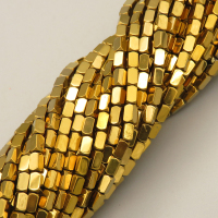 Non-magnetic Synthetic Hematite Beads Strands,Angle of Attack, Cuboid,Plating,Gold,2.5x4.5mm,Hole:1mm,about 89 pcs/strand,about 10 g/strand,5 strands/package,14.96"38,XBGB07554ablb-L020
