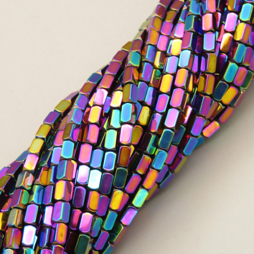 Non-magnetic Synthetic Hematite Beads Strands,Angle of Attack, Cuboid,Plating,Iridescent,2.5x4.5mm,Hole:1mm,about 89 pcs/strand,about 10 g/strand,5 strands/package,14.96"38,XBGB07556ablb-L020