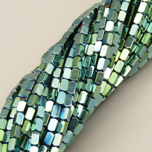 Non-magnetic Synthetic Hematite Beads Strands,Angle of Attack, Cuboid,Plating,Grass Green,2.5x4.5mm,Hole:1mm,about 89 pcs/strand,about 10 g/strand,5 strands/package,14.96"38,XBGB07560ablb-L020