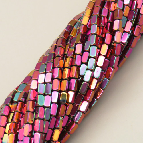 Non-magnetic Synthetic Hematite Beads Strands,Angle of Attack, Cuboid,Plating,Purple Red Cyan Blue Yellow,2.5x4.5mm,Hole:1mm,about 89 pcs/strand,about 10 g/strand,5 strands/package,14.96"38,XBGB07564ablb-L020