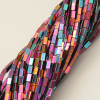 Non-magnetic Synthetic Hematite Beads Strands,Cuboid,Plating,Purple Red Cyan Blue Yellow,2x4mm,Hole:1mm,about 90 pcs/strand,about 6.5 g/strand,5 strands/package,14.96"38,XBGB07566ablb-L020