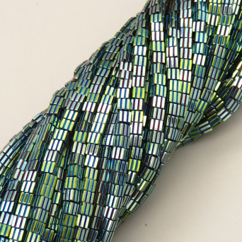 Non-magnetic Synthetic Hematite Beads Strands,Vertical Groove, Square,Plating,Navy Green,3x3x3mm,Hole:1mm,about 140 pcs/strand,about 18 g/strand,5 strands/package,14.96"38,XBGB07582vbnb-L020