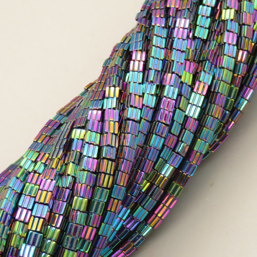 Non-magnetic Synthetic Hematite Beads Strands,Vertical Groove, Square,Plating,Iridescent,3x3x3mm,Hole:1mm,about 140 pcs/strand,about 18 g/strand,5 strands/package,14.96"38,XBGB07584vbnb-L020