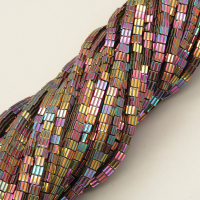Non-magnetic Synthetic Hematite Beads Strands,Vertical Groove, Square,Plating,Purple Red Cyan Blue Yellow,3x3x3mm,Hole:1mm,about 140 pcs/strand,about 18 g/strand,5 strands/package,14.96"38,XBGB07594vbnb-L020