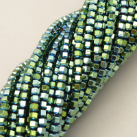 Non-magnetic Synthetic Hematite Beads Strands,6-Sided Double-Sided Cone,Plating,Dark Green,3x3mm,Hole:1mm,about 140 pcs/strand,about 10 g/strand,5 strands/package,14.96"38,XBGB07638vbmb-L020