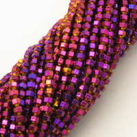 Non-magnetic Synthetic Hematite Beads Strands,6-Sided Double-Sided Cone,Plating,Purple,3x3mm,Hole:1mm,about 140 pcs/strand,about 10 g/strand,5 strands/package,14.96"38,XBGB07642vbmb-L020