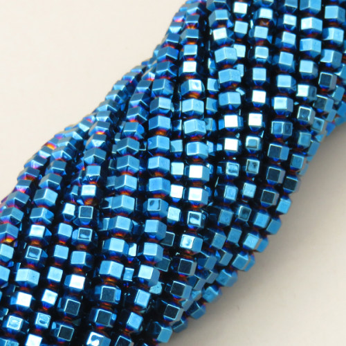 Non-magnetic Synthetic Hematite Beads Strands,6-Sided Double-Sided Cone,Plating,Royal Blue,3x3mm,Hole:1mm,about 140 pcs/strand,about 10 g/strand,5 strands/package,14.96"38,XBGB07644vbmb-L020