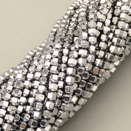 Non-magnetic Synthetic Hematite Beads Strands,6-Sided Double-Sided Cone,Plating,Silver Gray,3x3mm,Hole:1mm,about 140 pcs/strand,about 10 g/strand,5 strands/package,14.96"38,XBGB07648vbmb-L020